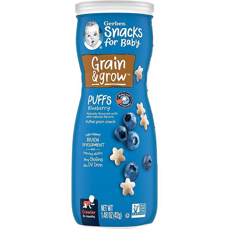 Bánh ăn dặm Gerber Puffs vị việt quất dành cho trẻ 8 tháng tuổi cam kết chính hãng