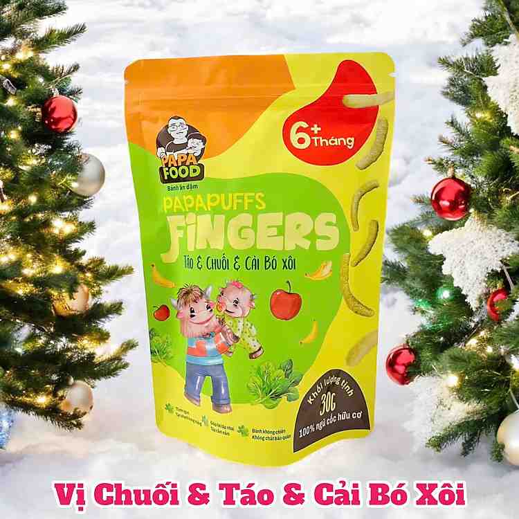 Bánh ăn dặm Papafood Papapuffs vị Chuối Táo Cải Bó Xôi 100% hữu cơ không sữa bò phù hợp mọi bé