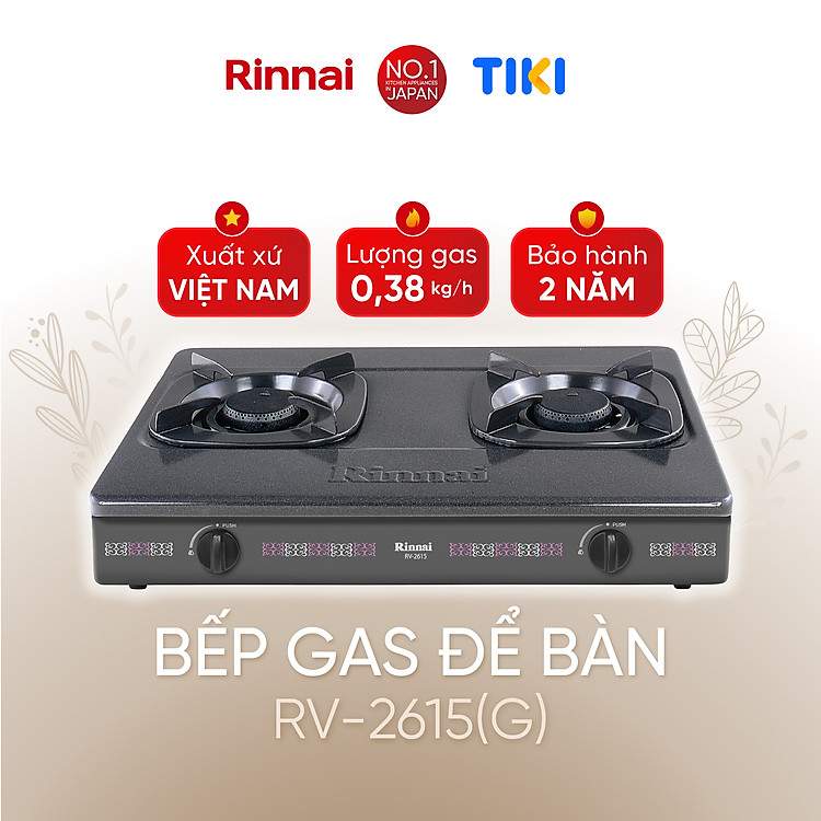 Bếp gas dương Rinnai RV-2615(G) mặt men kiềng men chính hãng giải pháp nấu nướng