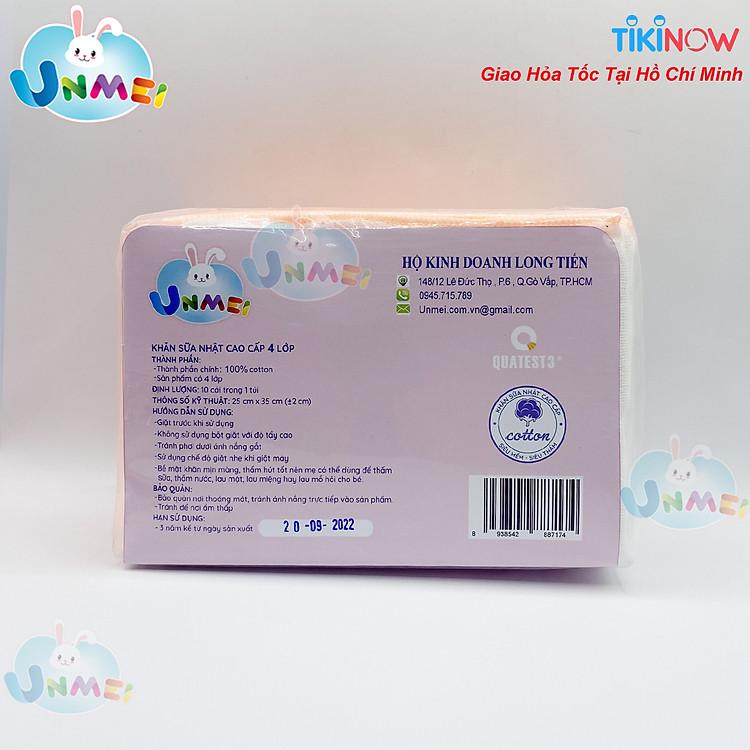Bịch 10 chiếc khăn xô Unmei 4 lớp cotton mềm mại bảo vệ sức khỏe bé yêu