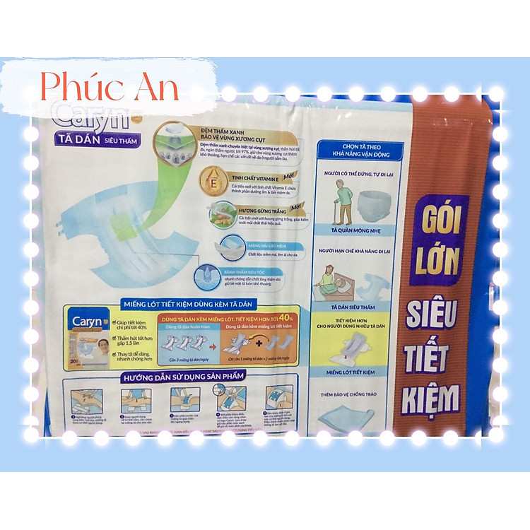 Bỉm dán Caryn size M 40 miếng siêu thấm hút an toàn và tiện lợi cho người cao tuổi