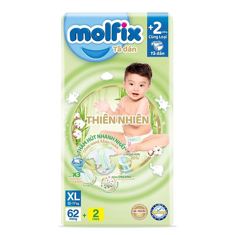 Bỉm dán Molfix Thiên nhiên XL gói 62 cộng 2 miếng lựa chọn hàng đầu của mẹ thông thái