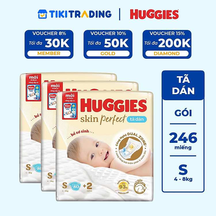 Bỉm dán sơ sinh Huggies Skin Perfect combo 3 gói 82 miếng lựa chọn hàng đầu của mẹ