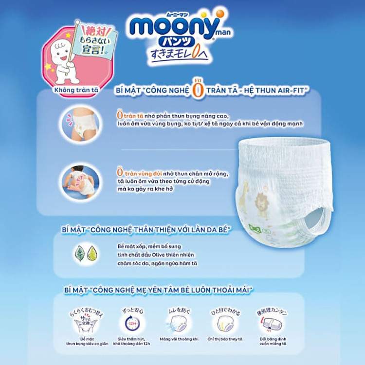 Bỉm quần Moony Blue bé trai size XXL 26 miếng lựa chọn hàng đầu cho trẻ nhỏ