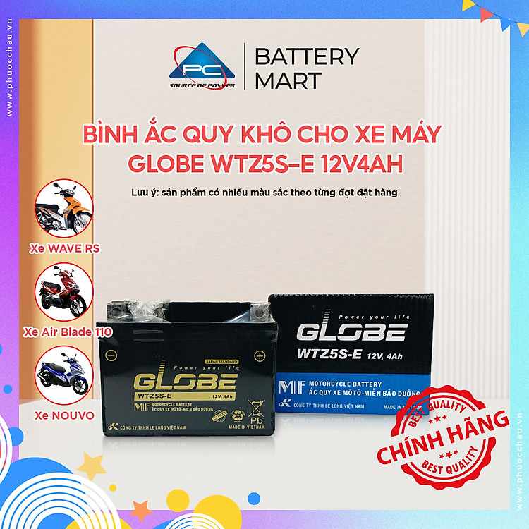 Bình ắc quy Globe chuyên dụng cho Vision đời đầu Airblade 110 và dòng xe Wave