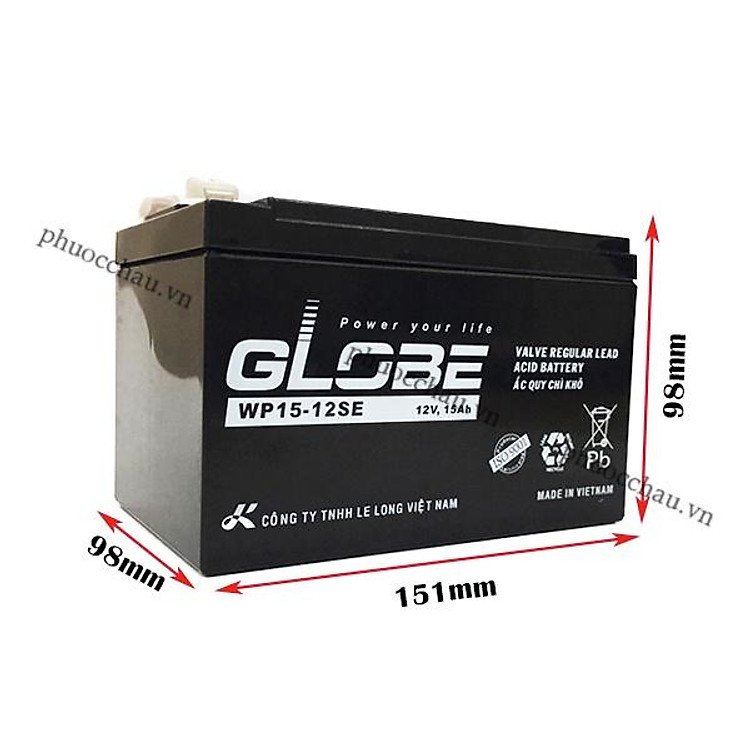 Bình Ắc Quy Khô Globe WP15-12SE 12V15AH Giải Pháp Tối ƯU Cho Bình Phun Nông Nghiệp