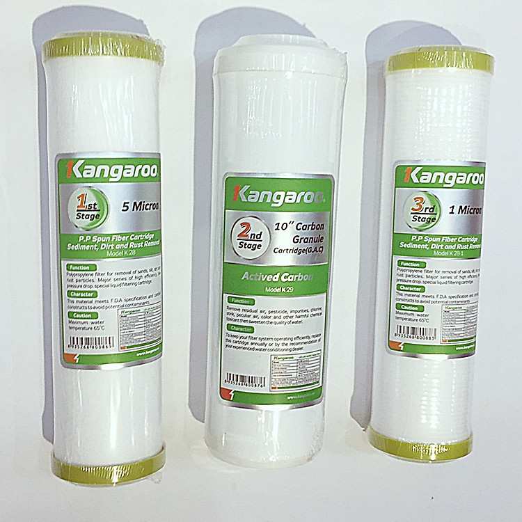 Bộ 3 lõi lọc nước Kangaroo chính hãng loại bỏ clo dư và các chất hữu cơ độc hại