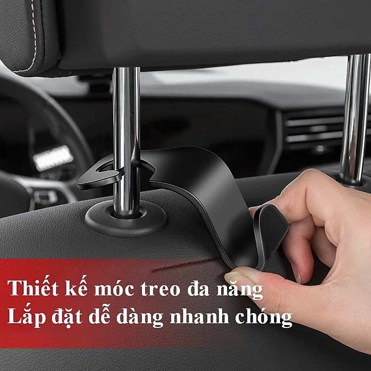 Bộ 4 giá móc treo đa năng gắn tựa đầu xe hơi thiết kế chắc chắn thẩm mỹ cao