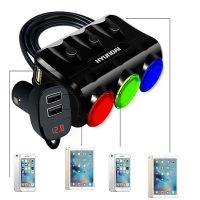 Bộ chia nguồn xe hơi Hyundai 3 tẩu sạc và 2 cổng USB chất liệu cao cấp chống cháy nổ