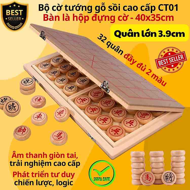 Bộ Cờ Tướng Gỗ Tự Nhiên Kích Thước 40x35cm Bàn Cờ Gấp Gọn Cực Kỳ Tiện Lợi