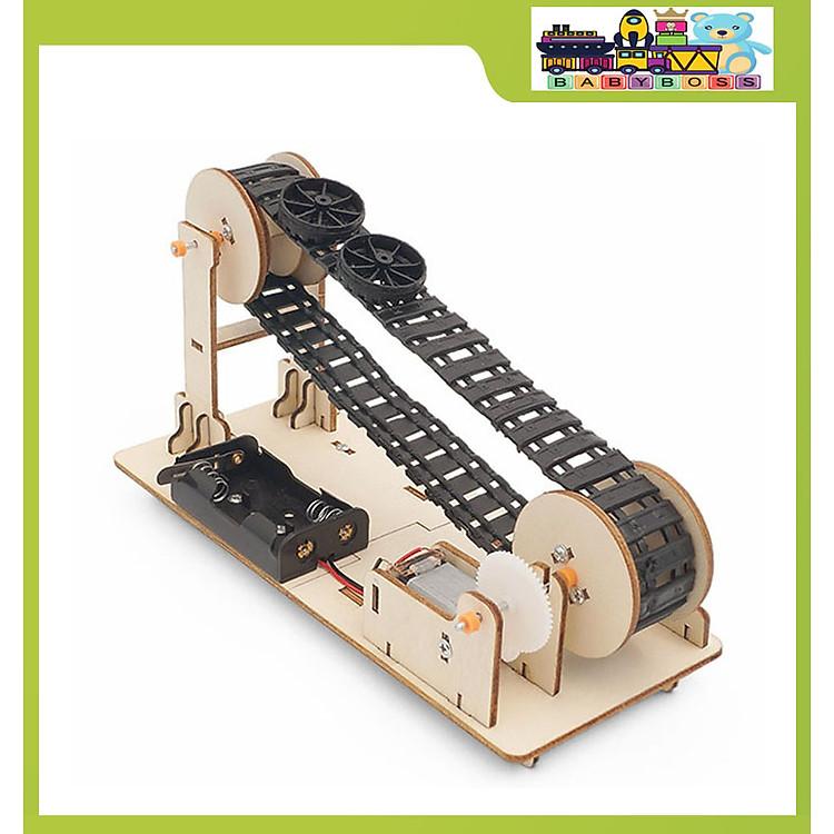 Bộ đồ chơi gỗ DIY Wood Steam lắp ghép băng tải vật liệu chính hãng BABYBOSS cho trẻ