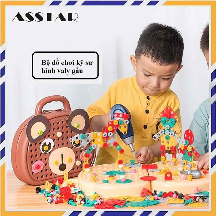 Bộ dụng cụ kỹ sư lắp ráp đa năng có máy khoan và ốc vít giáo dục sớm cho trẻ