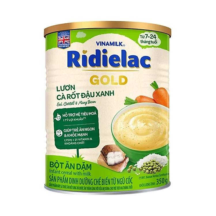 Bột ăn dặm RiDielac Gold vị lươn cà rốt đậu xanh 350g chuẩn vị tự nhiên bé ăn mau lớn