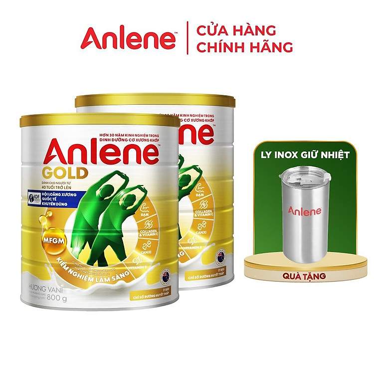 Combo 2 Sữa Bột Anlene Gold 800g Hương Vanilla Diện Mạo Mới Tặng Kèm Ly Inox Đa Năng