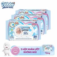 Combo 3 gói khăn ướt Bobby xanh 100 tờ Nano Bạc kháng khuẩn không mùi tặng 1 gói xanh