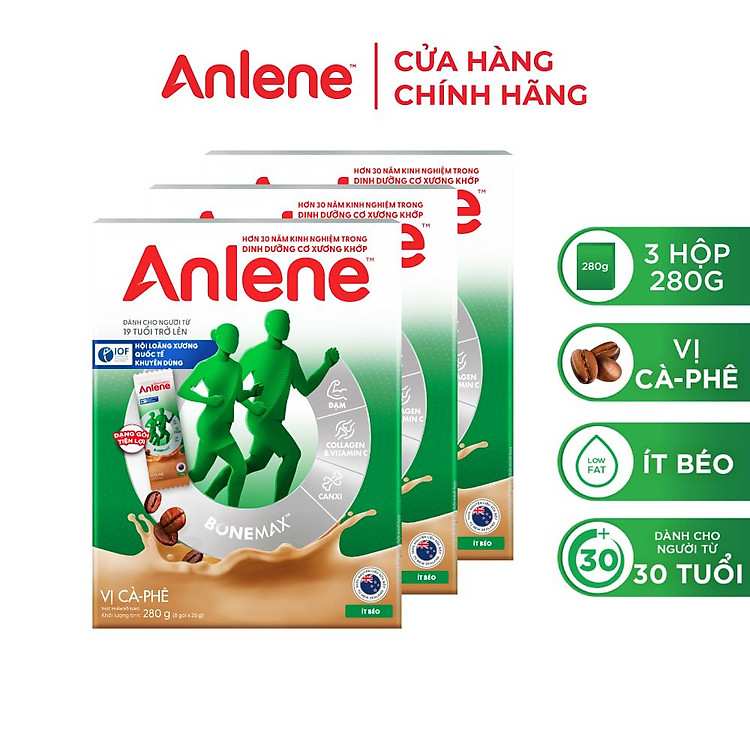 Combo 3 Hộp Sữa Bột Anlene Vị Cà Phê 280g Sản Phẩm Uy Tín Cho Người Quan Tâm Sức Khỏe