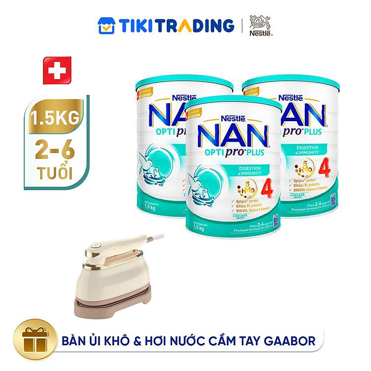 Combo 3 lon sữa NAN OPTIPRO PLUS 4 Nestle 1500g dinh dưỡng vàng cho tiêu hóa trẻ 2-6 tuổi