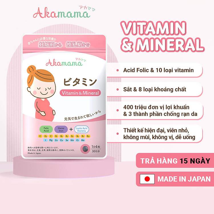 Combo Dinh Dưỡng Akamama Nhật Bản Dạng Viên Nhỏ Dễ Uống Phù Hợp Cho Mẹ Bầu Nhạy Cảm