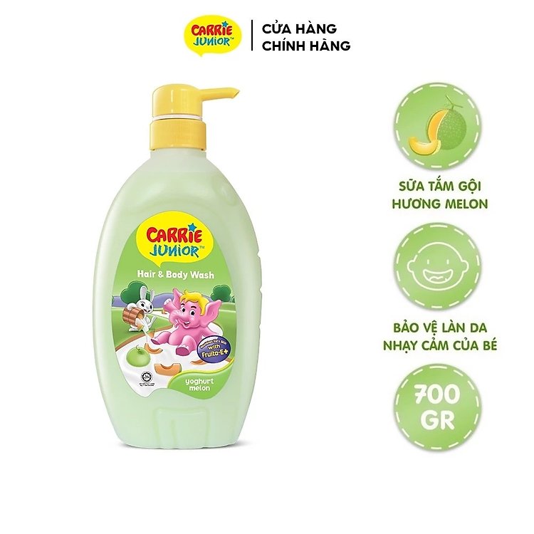 Combo sạch sâu dưỡng ẩm từ sữa tắm gội Carrie Junior Yoghurt hương trái cây thiên nhiên 700g