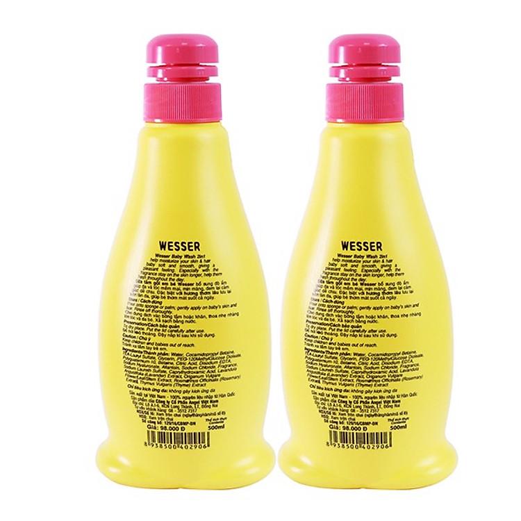 Combo sữa tắm gội Wesser 2in1 hồng 500ml x 2 hương hổ phách xạ hương tinh tế