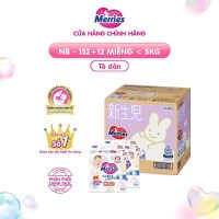 Combo thùng 2 bịch bỉm dán Merries cộng miếng size NB82 S76 M60 chính hãng giá tốt
