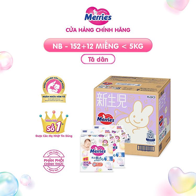 Combo thùng 2 bịch bỉm dán Merries cộng miếng size NB82 S76 M60 chính hãng giá tốt