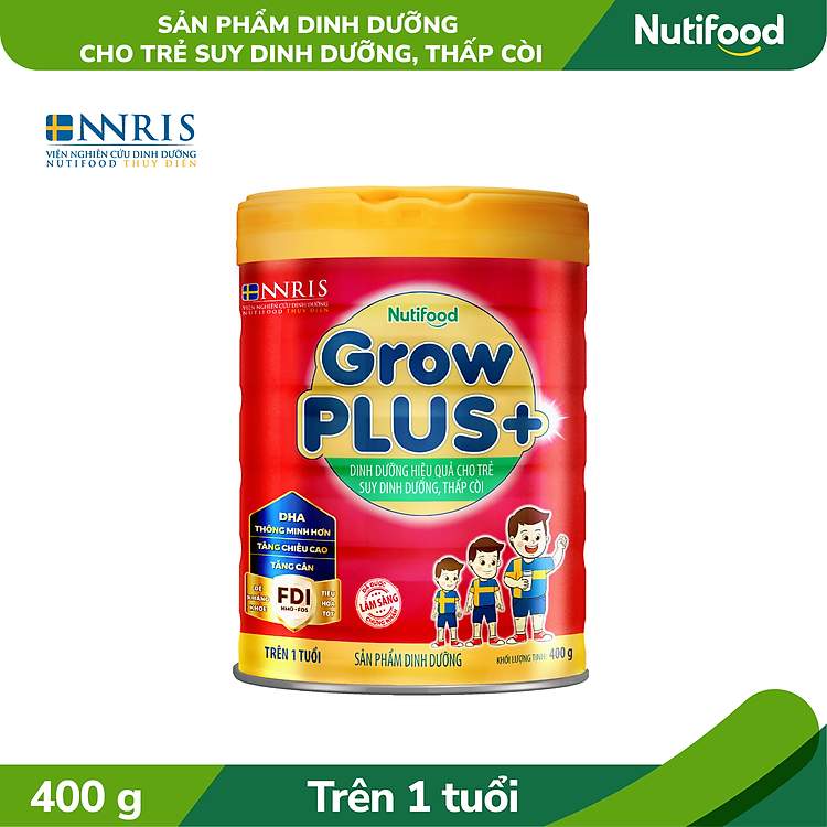 Dinh dưỡng chuẩn quốc tế Nutifood GrowPLUS+ đỏ lon 400g cho trẻ trên 1 tuổi phát triển vững vàng