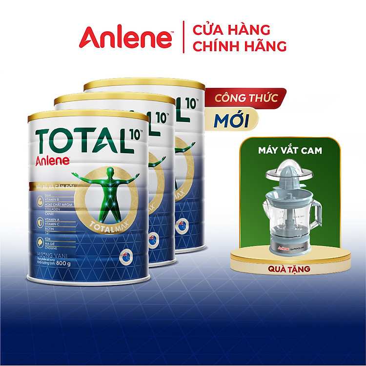 Dinh dưỡng vàng với combo 3 lon Anlene TOTAL 10 tặng quà máy vắt cam hữu dụng