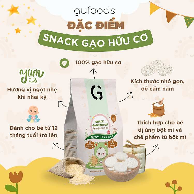 Dinh Dưỡng Vượt Trội Từ Bánh Snack Gạo Organic GUfoods Không Gia Vị Cho Bé