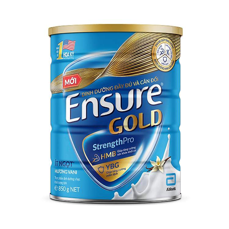 Dinh dưỡng y học Ensure Gold vani ít ngọt 850g nâng cao chất lượng cuộc sống người cao tuổi