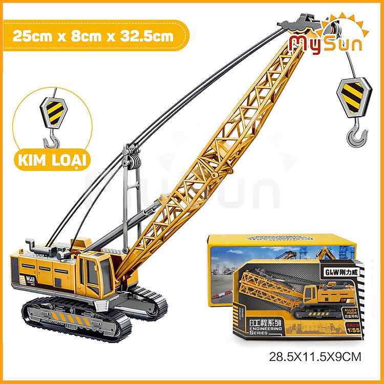 Đồ chơi xe công trình kim loại trọn bộ máy xúc cần cẩu và xe tải