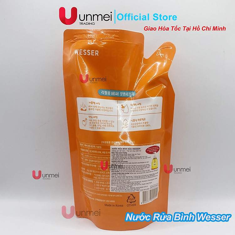 Dung Dịch Vệ Sinh Bình Sữa Wesser 500ml Dạng Gói Kháng Khuẩn Tự Nhiên