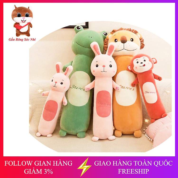 Gấu bông ôm ngủ hình thú chất liệu bông gòn PP 3D tinh khiết an toàn cho trẻ nhỏ