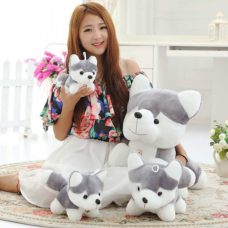 Gối ôm chó Husky đeo chuông cao cấp bền màu không rụng lông an toàn