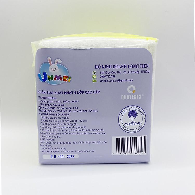 Khăn sữa Unmei 6 lớp cotton cao cấp thiết kế mềm mại dành riêng cho bé sơ sinh