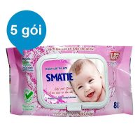 Khăn ướt Smatie hương phấn combo 5 gói 80 tờ đáp ứng mọi nhu cầu vệ sinh