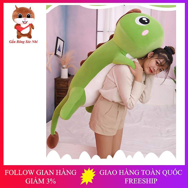 Khủng long bông đuôi tim mẫu hot trend vải nhung co giãn 4 chiều êm ái chuẩn cao cấp