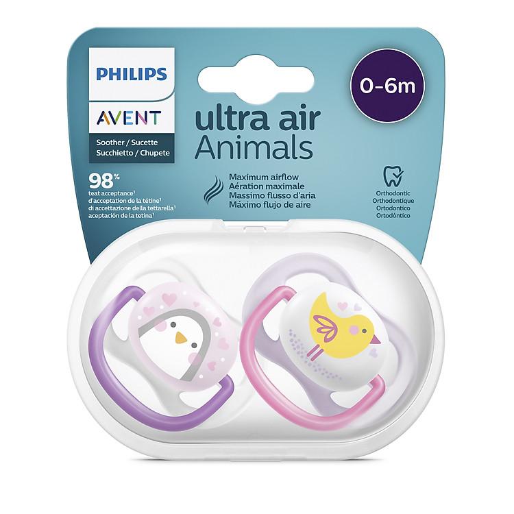 Lựa chọn núm ty ngậm thông khí Philips Avent hình thú bản Lime vỉ đôi cho bé sơ sinh