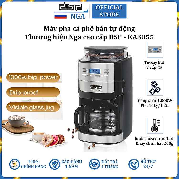 Máy pha cà phê DSP KA3055 công suất 1000W tối ưu cho trải nghiệm cà phê sạch