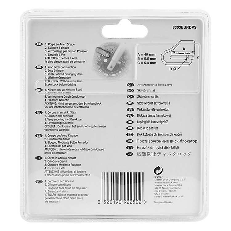 Nâng cấp an ninh cho xe máy bằng khóa thắng đĩa Master Lock 8303 EURDPS chất lượng vượt trội