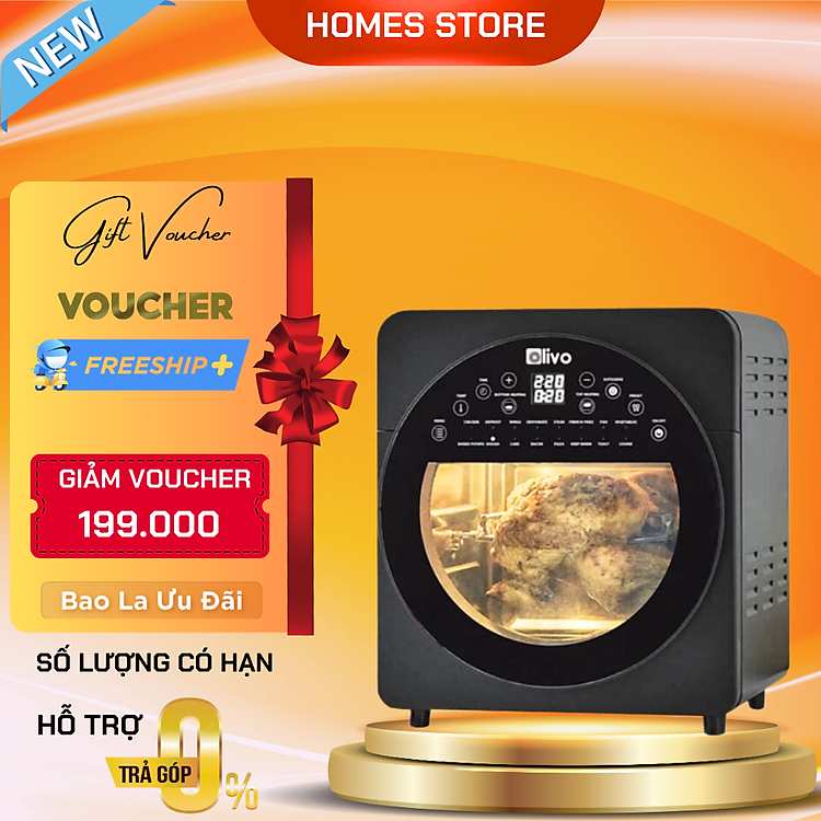 Nồi Chiên Không Dầu OLIVO AF150 Dung Tích 15L Công Suất 2000W Nướng Chín Thực Phẩm Siêu Tốc