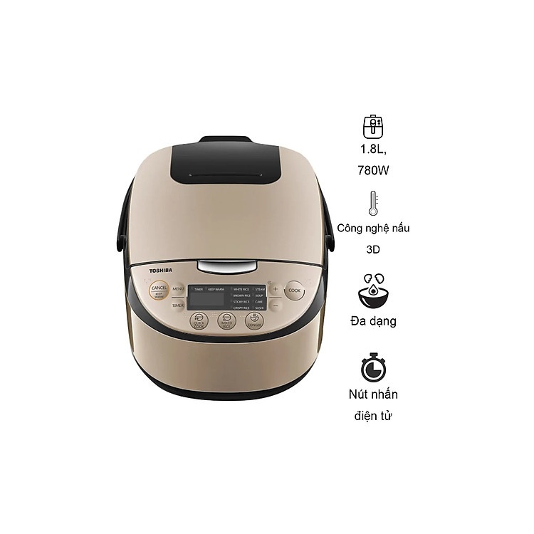 Nồi cơm điện Toshiba RC-18DR3PV(G) 1.8 lít công suất mạnh mẽ nấu nhanh bảo hành chính hãng 1 năm