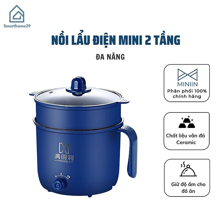 Nồi lẩu điện mini 1.8L núm xoay 2 nấc nhiệt chính hãng MINIIN bảo hành uy tín