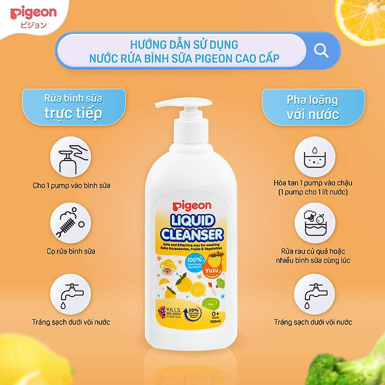 Nước rửa bình sữa Pigeon hương Yuzu đột phá công nghệ làm sạch tự nhiên