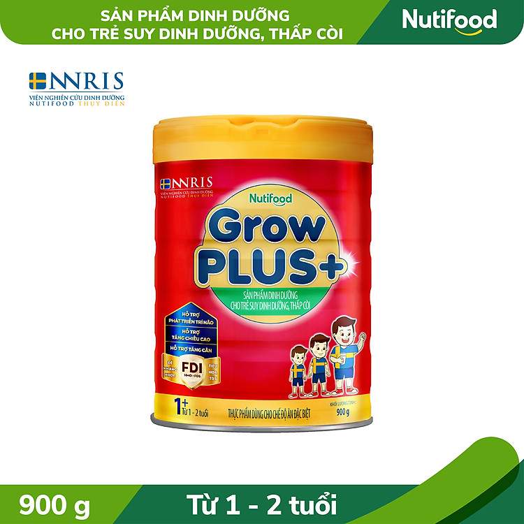 Nutifood GrowPLUS+ Suy Dinh Dưỡng Đỏ 1+ lon 850G hỗ trợ trẻ tăng trưởng chiều cao và cân nặng đều đặn