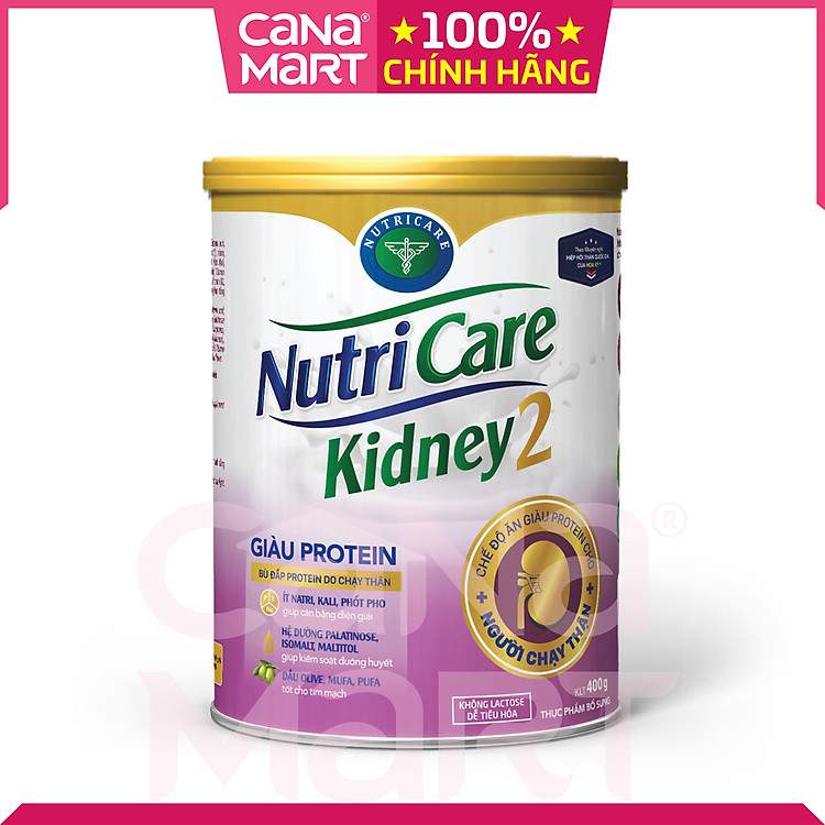 Nutricare Kidney 2 lon 900g cung cấp dinh dưỡng an toàn cho người chạy thận cần kiểm soát protein và đường