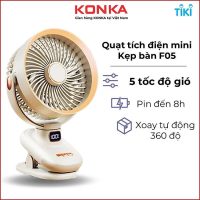 Quạt tích điện F05 kẹp bàn xoay 360 độ pin 10000mAh 5 cấp độ gió mạnh mẽ hàng chính hãng
