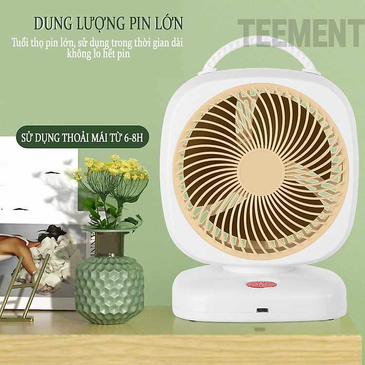 Quạt Tích Điện Teement 5 Cấp Độ Gió Pin 2000mah Siêu Êm Ái Phù Hợp Để Bàn Làm Việc