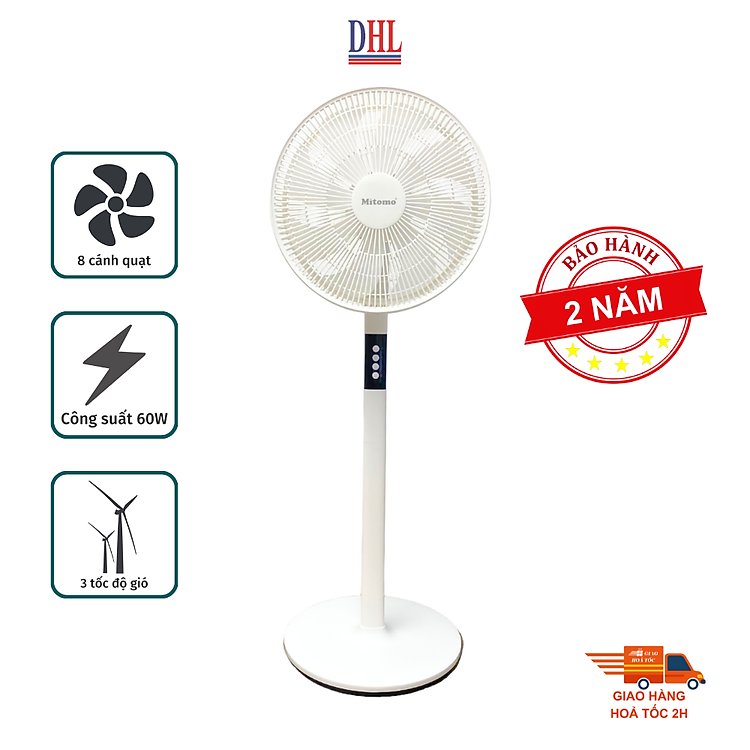 Quạt đứng Mitomo FCE-60AEV động cơ đồng nguyên chất vận hành êm ái bảo hành chính hãng hai năm