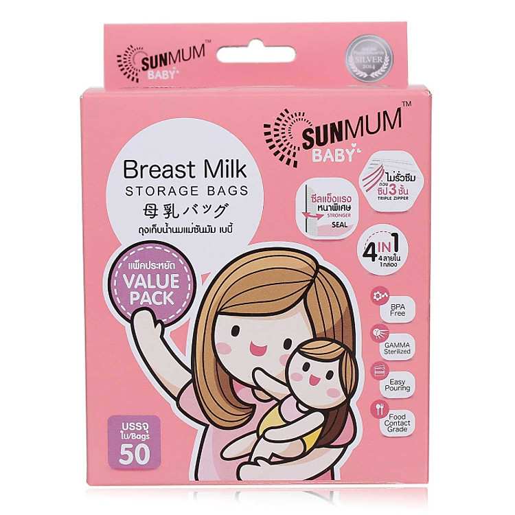 Sản phẩm túi trữ sữa Sunmum 250ml combo 100 túi tặng lót thấm sữa hỗ trợ mẹ chăm sóc bé yêu
